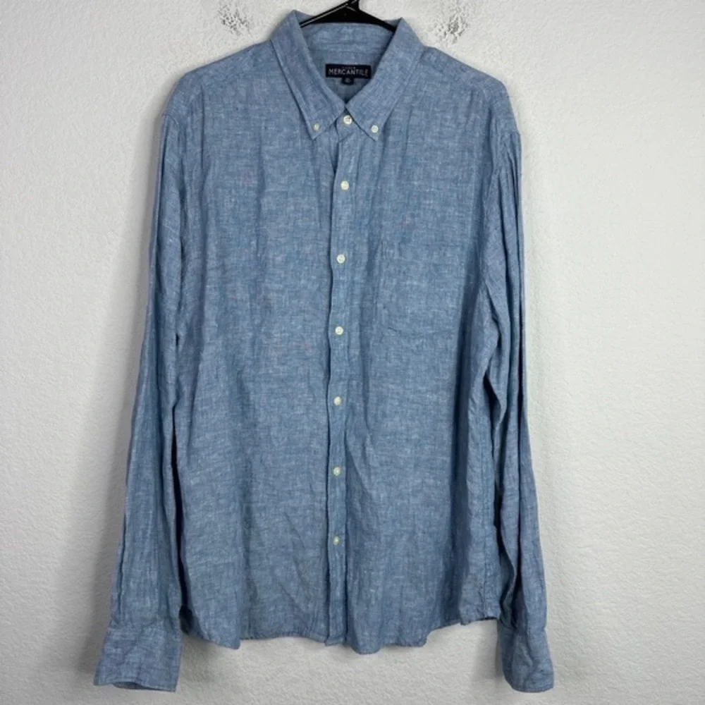J.Crew Mercantile Shirt Mens XL‎ Blue Long Sleeve Linen Napoli Preppy Coastal